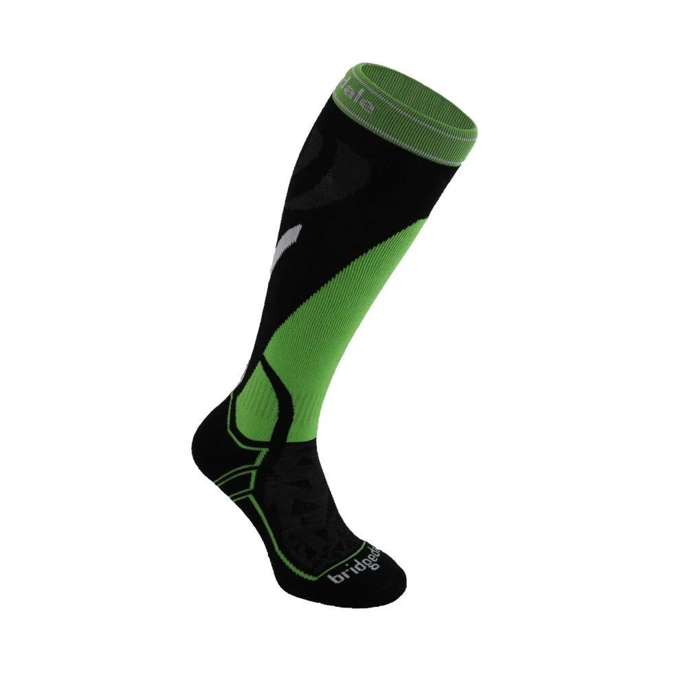 Bridgedale Men's Midweight Merino Performance Ski Socks (Black-Green)