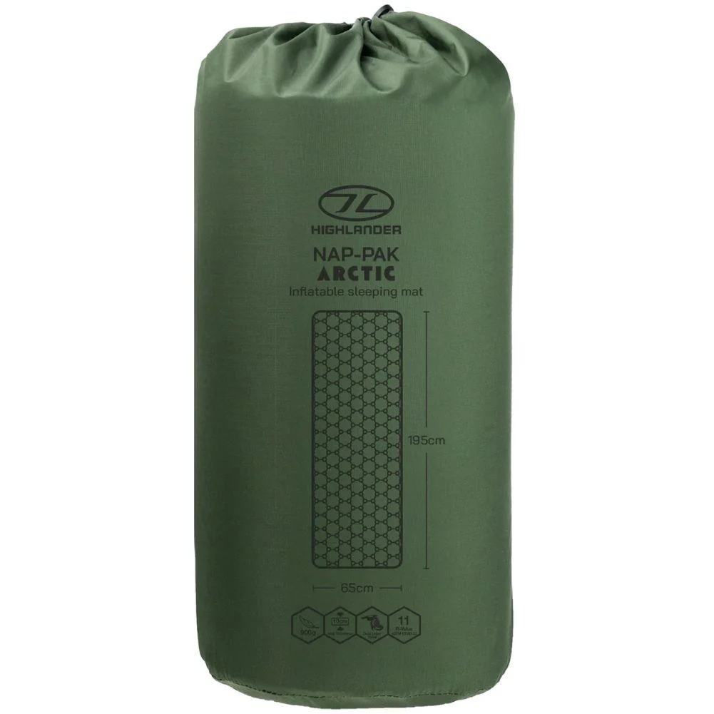 Highlander Nap-Pak Arctic R11 Inflatable Sleeping Mat (Olive Green) - Image 6