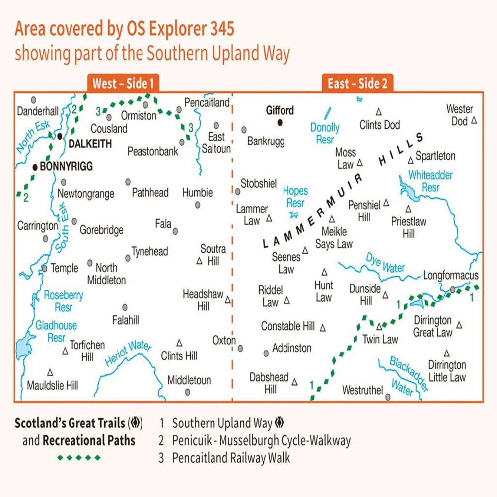 Ordnance Survey Explorer Map 345 Lammermuir Hills - Image 4