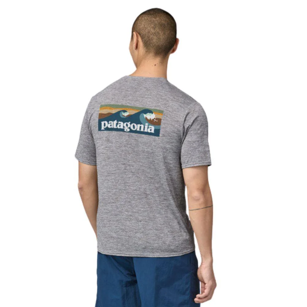 Patagonia Men's Capilene Cool Daily Graphic Shirt - Waters (Boardshort Logo Abalone Blue: Feather Grey) - Image 6