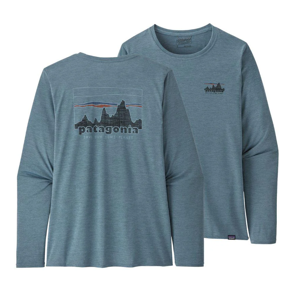 Patagonia Women's Long-Sleeved Capilene Cool Daily Graphic Shirt (73 Skyline: Light Plume Grey X-Dye)