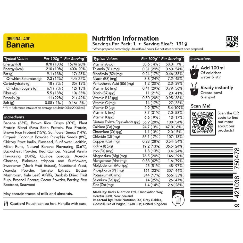 Radix Nutrition Original Breakfast v9.0 - 400Kcal (Banana) - Image 2