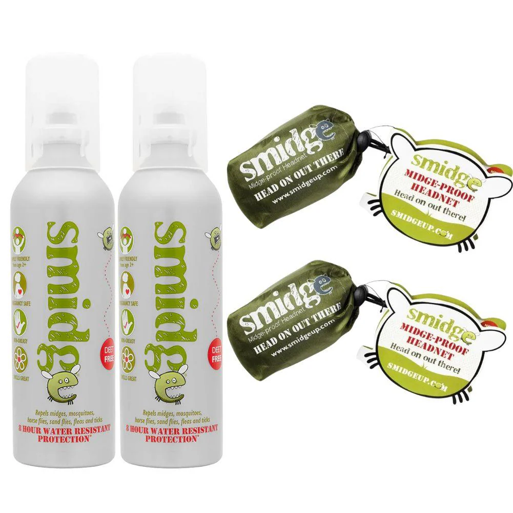 Smidge Midge and Insect-Proof Head Net & Smidge Spray 75ml (Twin Pack)