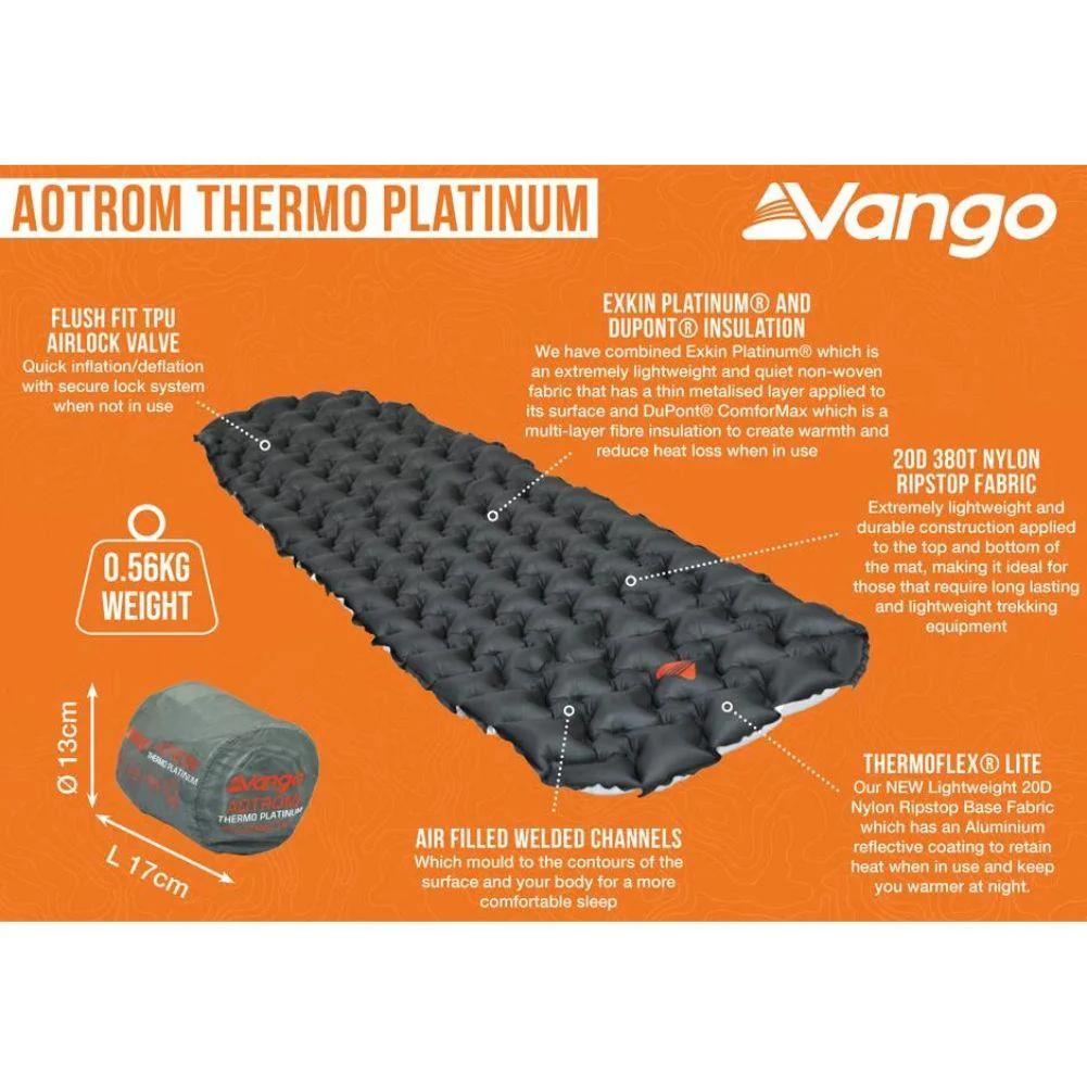Vango Aotrom Thermo Platinum 5cm Sleeping Mat (Astro Grey) - Image 17