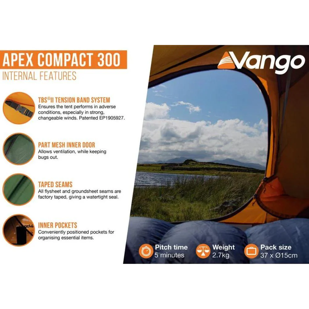 Vango Apex Compact 300 Tent - 3 Man Trekking Tent (Forest Green) - Image 4