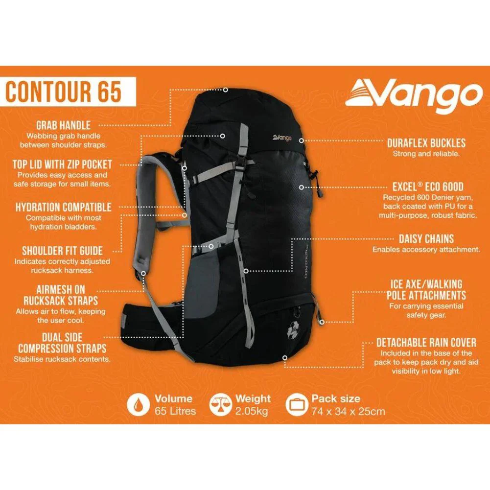Vango Contour 65L Trekking Rucksack (Black) - Image 9