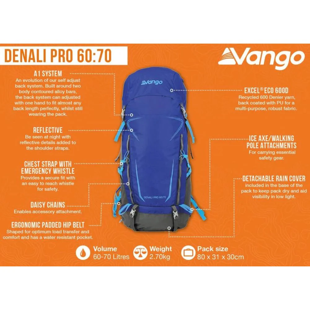 Vango Denali Pro 60:70 Rucksack (Classic Blue) - Image 2