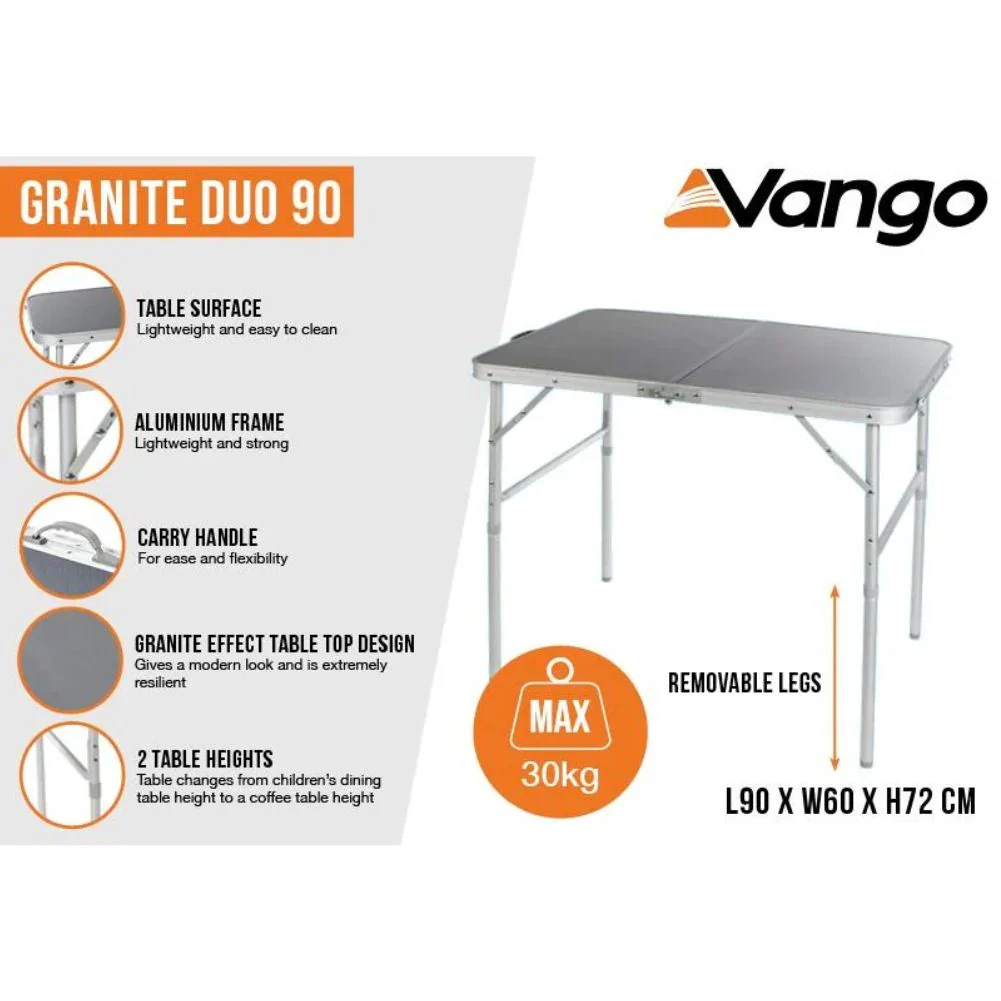 Vango Granite Duo 90 Foldable Camping Table - Image 2