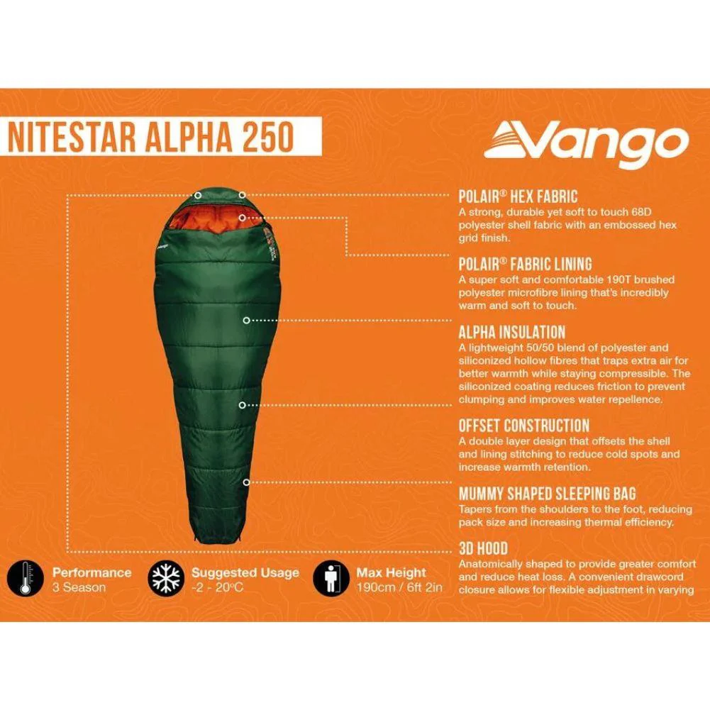 Vango Nitestar Alpha 250 Trekking Sleeping Bag (Forest Green) - Image 5