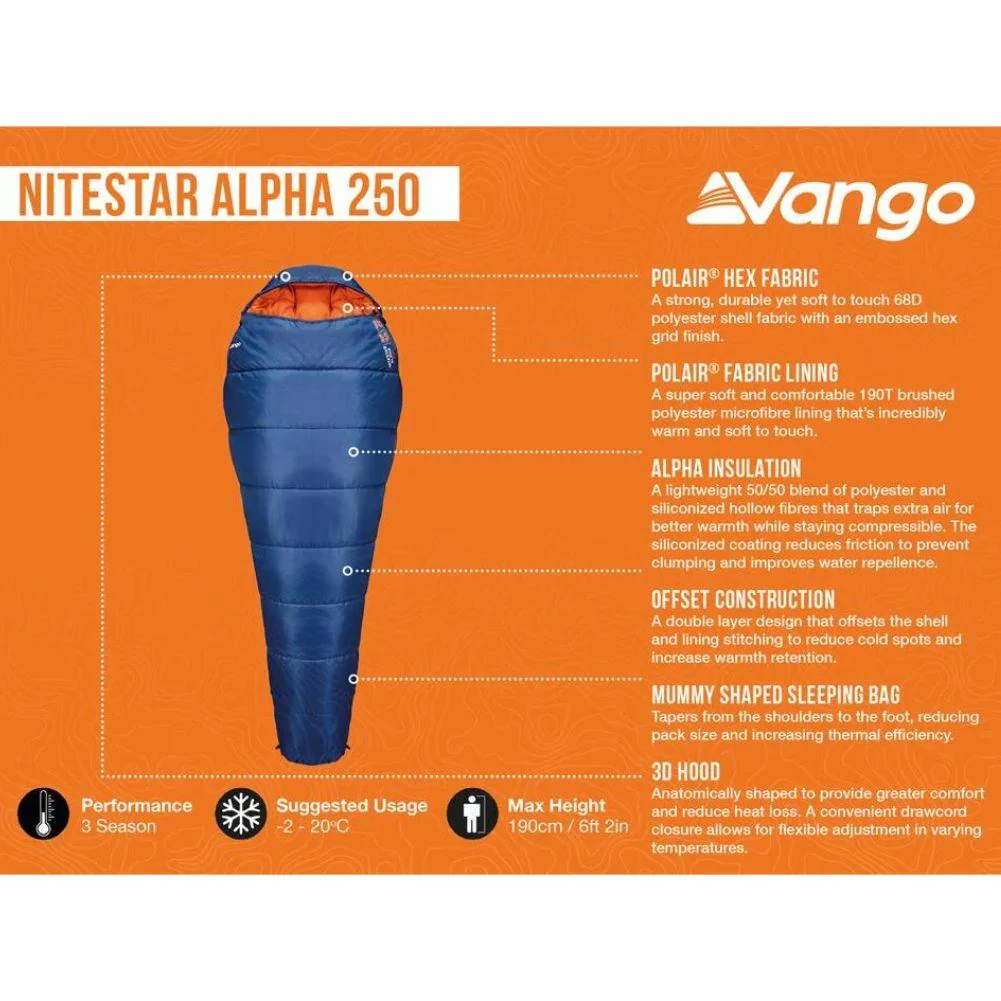 Vango Nitestar Alpha 250 Trekking Sleeping Bag (Neptune) - Image 2
