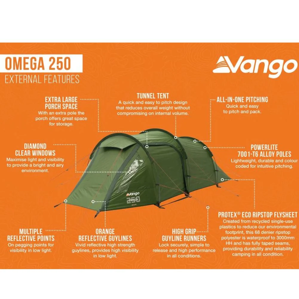 Vango Omega 250 Eco Tent - 2 Man Tunnel Tent - Image 4