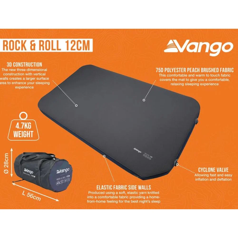 Vango Rock & Roll 12cm Self-Inflating Sleeping Mat (Shadow Grey) - Image 2