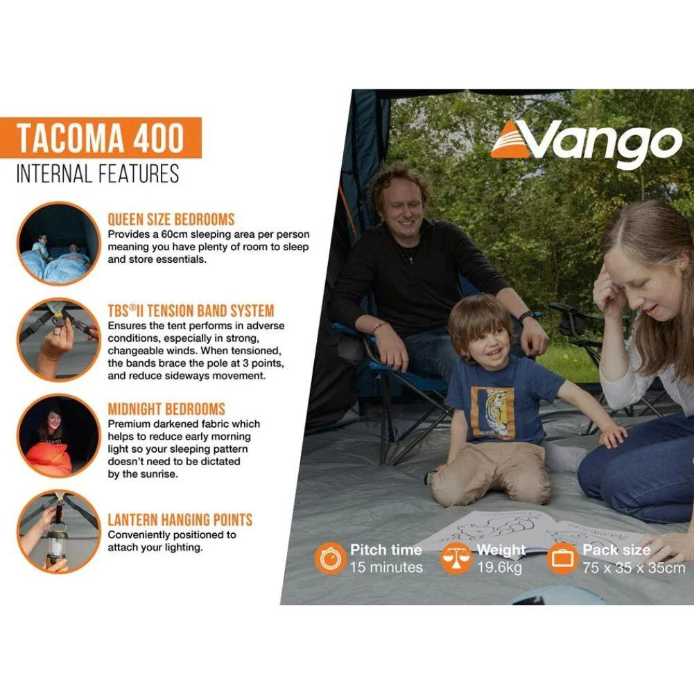 Vango Tacoma 400 Tent Package - 4-Man Tent with Footprint (Deep Blue) - Image 9