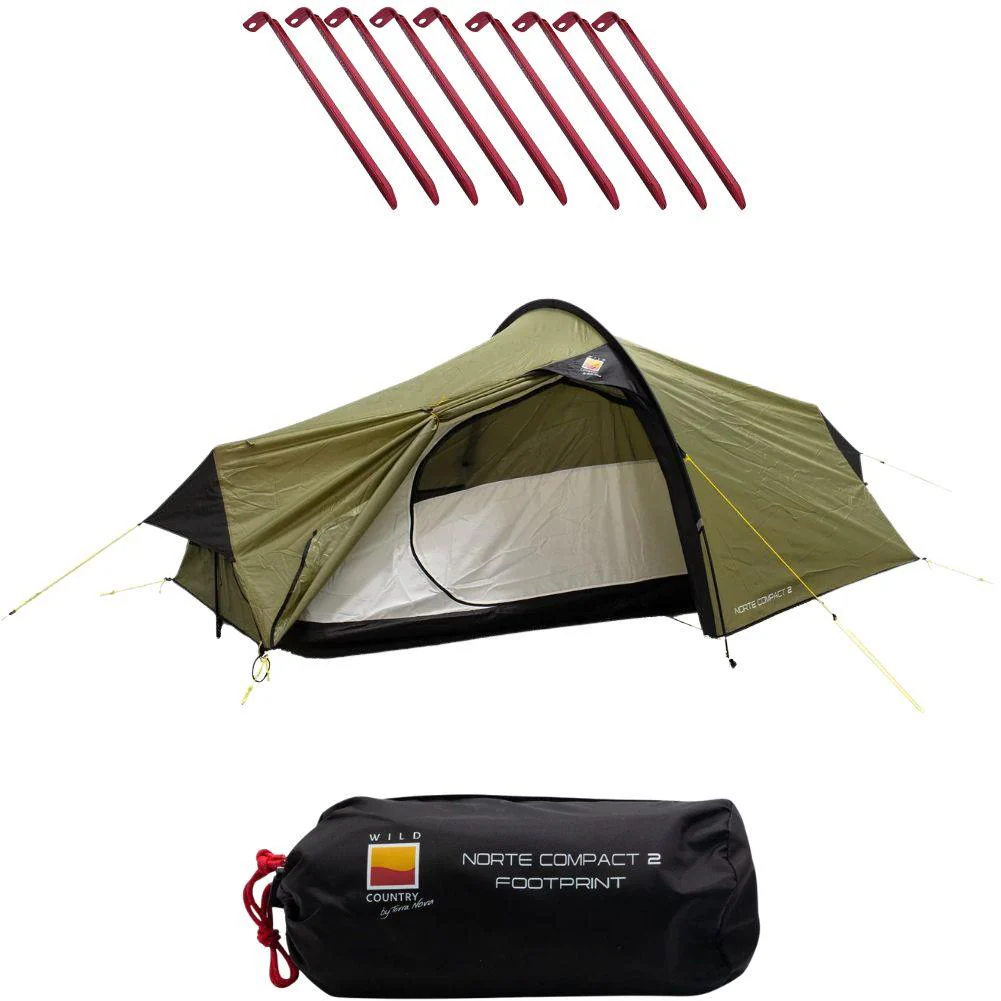 Wild Country Norte Compact 2 Tent + Norte Compact 2 Footprint + Free Wild Country Aluminium Alloy V-Angle Peg (10 Pack)